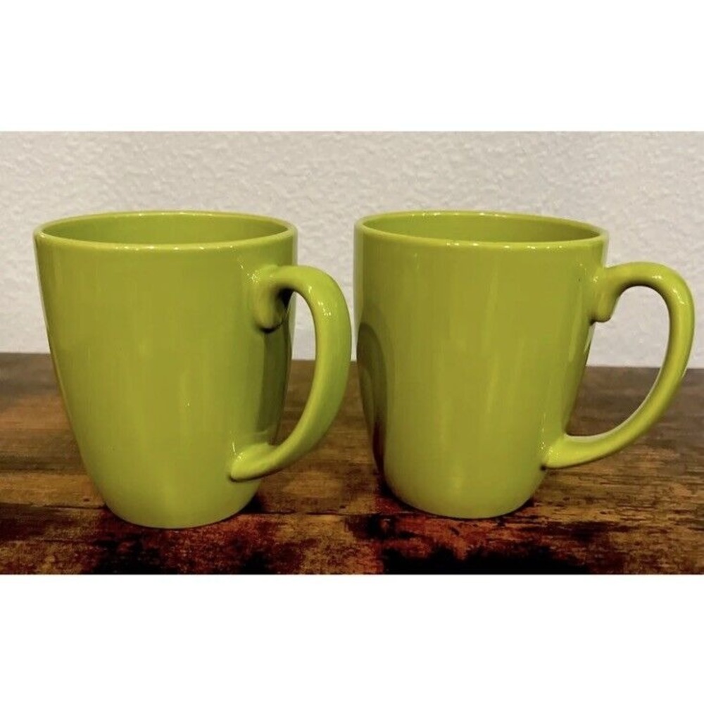 Set of 2 Vintage Corelle‎ Coordinates Stoneware Coffee Tea Mugs Cups Lime Green